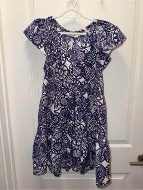 Marie Oliver Women’s Purple and White Printed Short-Sleeve Dress
